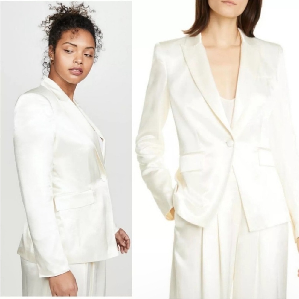 Veronica beard Athens Satin Peak Lapel Blazer In Off White blazer size 0